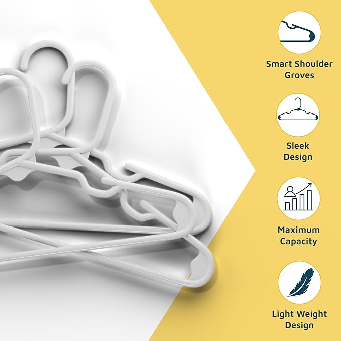 Lifemaster Plastic Kids Clothes Hanger – Children Clothes Hanger with Shoulder Notch, 11.6 Inch Space-Saving Closet Organizer for Baby, Toddler, and Kids Clothing, Hold Up to 5 lbs, Pack of 30, White