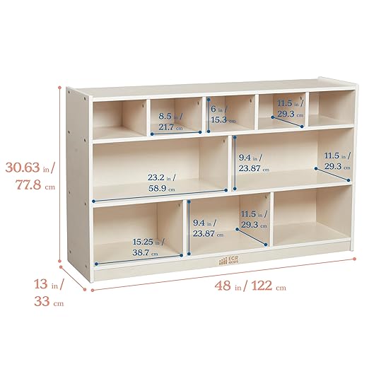 ECR4Kids 5+5 Cubby and Storage Mobile Tray Cabinet, Classroom Furniture, White Wash