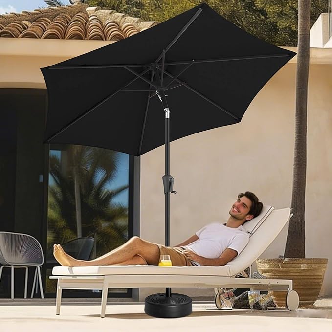 FLAME&SHADE 9ft Patio Umbrella Outdoor - Table Umbrella with Push Button Tilt and Crank, UV Protection, 6 Sturdy Ribs, Market Umbrella for Garden, Deck, Backyard, Lawn, Pool and Beach(Black)