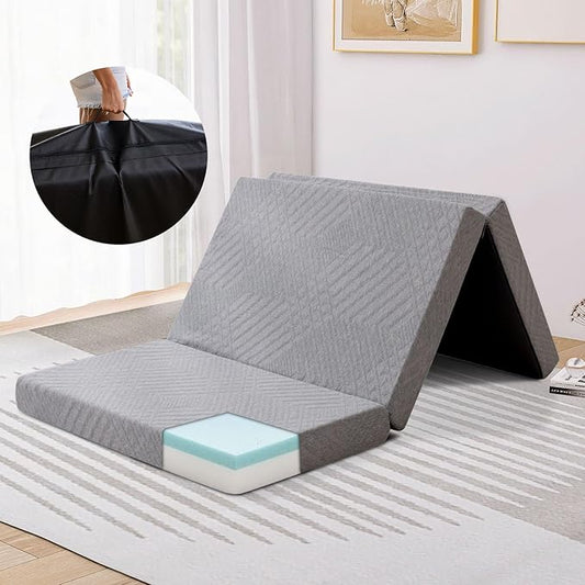 Hcore Folding Mattress Twin, 4 Inch Foldable Trifold Memory Foam Mattress with Bag, Portable Mattress Topper for Floor, Camping, Guest, CertiPUR-US Certified, 75"x 38" x4"