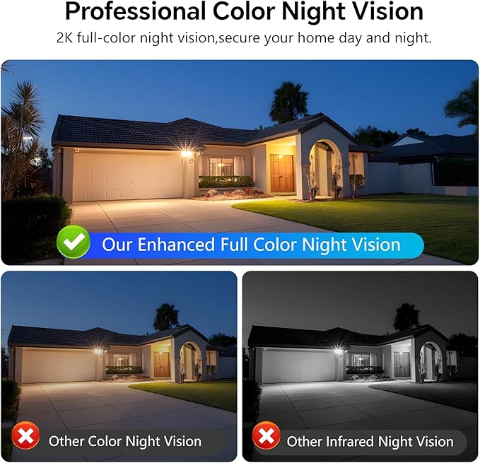 3MP Window Cameras for Home Security,Security Camera, 2K Full Color Night Vision, AI Human & Motion Detection, 24/7 Recording, Two-Way Audio, Easy Installation (White)