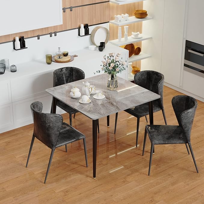 Wisfor Square Kitchen Dining Table: Sintered Stone Dining Room Table Modern Coffee Table Marble Table with Stable Metal for Kitchen Living Room Office Patio Seaside, 31.5x31.5x29.92 inch