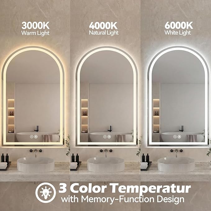 Simple Deluxe 28x36 inch Arched Mirror for Bathroom Vanity Mirror or Wall Decor, Arch Mirror Brushed Metal Frame, Wall Mounted Mirror for Bathroom LivingRoom Bedroom Entryway(28''×36'')