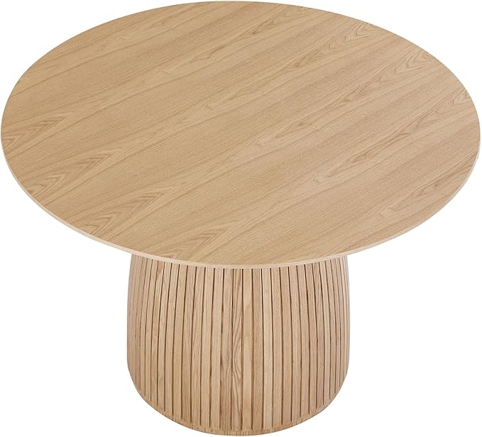 Mushroom-Shape Wooden Round Dining Table Modern Round Dinner Table with Natural Wood Grain Variation Tabletop for Home Apartment