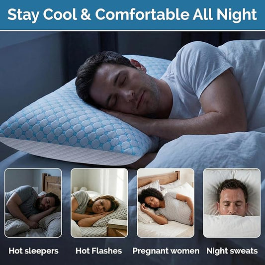 Cooling Memory Foam Queen Size Pillows 2 Pack: Adjustable firm Hotel Sleeping Pillows with Cool Removable Cover for Hot Sleepers. Perfect Support for Side Back Stomach Sleepers & Pain. Easy Wash