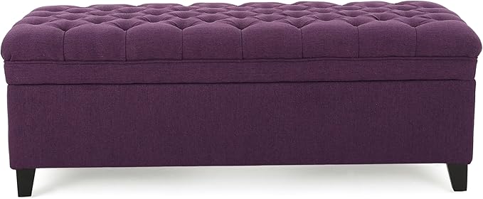 Ball & Cast 50" Button Tufted Upholstered Entryway Storage Bench, Padded Bed of End Ottoman Stool w/Safety Hinges&Spacious Storage&Wood Legs, Longer&Wider-Benches for Living Bedroom Kitchen, Purple