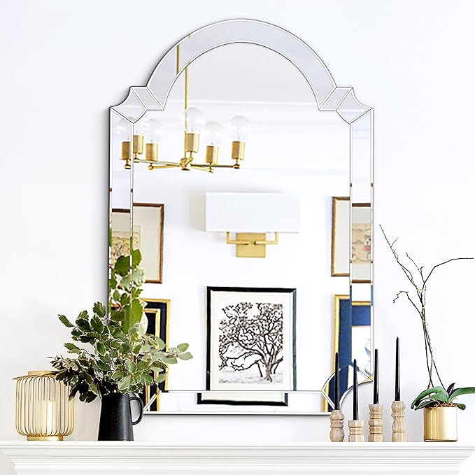 Chende 32" X 47" Large Arched Wall Mirror Above Sink, Elegant Living Room Decorative Mirror with Glass Beveled Frame for Bathroom, Entryway, Bedroom, Fireplace, Nightstand