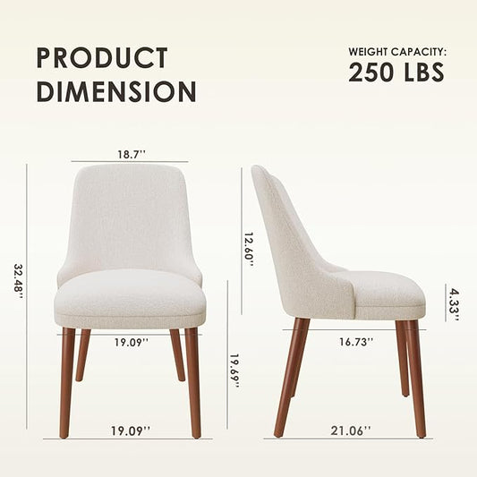 Dining Chairs Set of 2, Upholstered Dining Room Chair with Wood Legs, High-Back Padded Kitchen Chairs for Dining Room/Restaurant/Cafe, Beige
