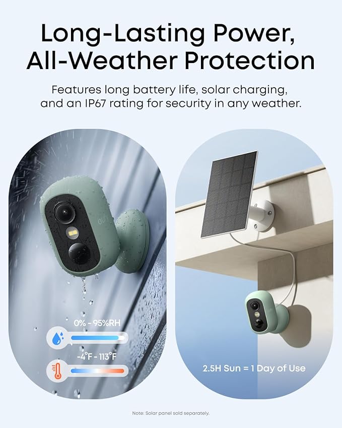 eufy Security eufyCam C35, Wireless Security Camera, Outdoor and Indoor, Magnetic Mount, Color Night Vision, Local Storage, No Monthly Fee, IP67, Supports Solar Panel, Green