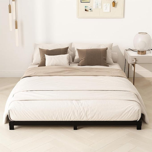 4 Inch King Size Bed Frame, Heavy Duty Metal Platform Low King Bed Frame, No Box Spring Needed, Noise Free, Easy Assembly, Black
