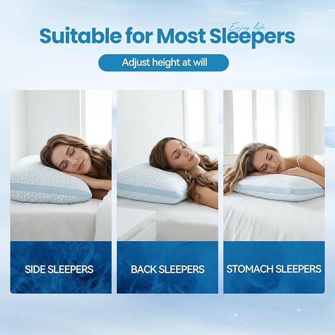 QUTOOL Double Sided Cooling Pillow for Hot Sleepers, Shredded Memory Foam Pillows Queen Size Set of 2, Adjustable Soft & Firm Gel Bed Pillow for Side, Back, Stomach Sleepers