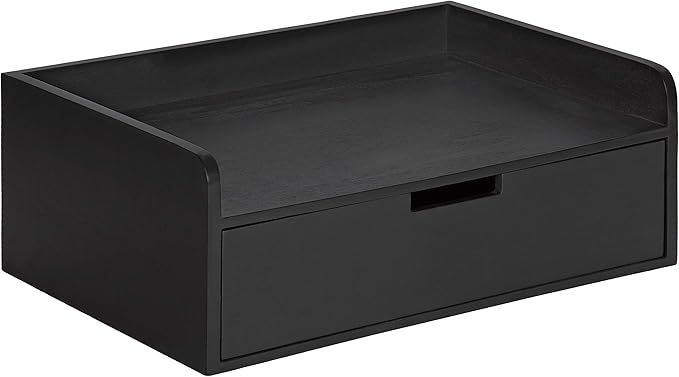 Kate and Laurel Kitt Modern Floating Wall Shelf Side Table with Drawer, 18" x 12" x 6.5", Black
