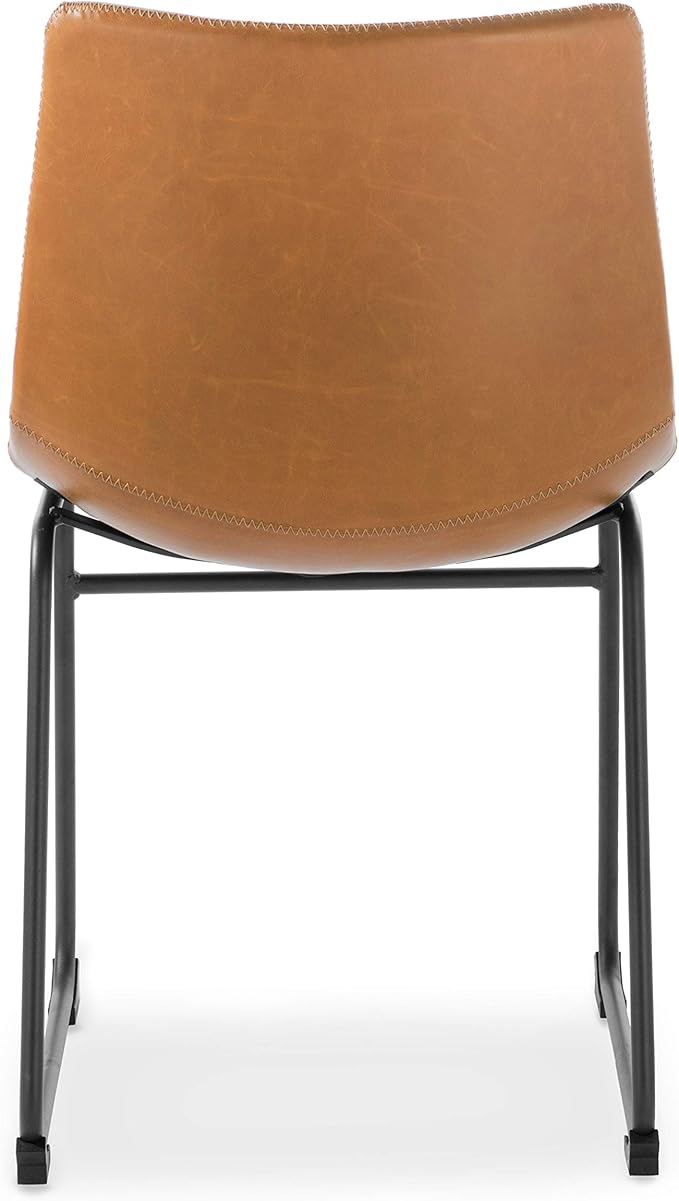 POLY & BARK Brinley Dining Chair Set of 2 - Modern Armless Dining Chairs with Gently Curved Backrest and Wood Legs - Tan - Comfortable Faux Leather Seating for Kitchen or Dining Room