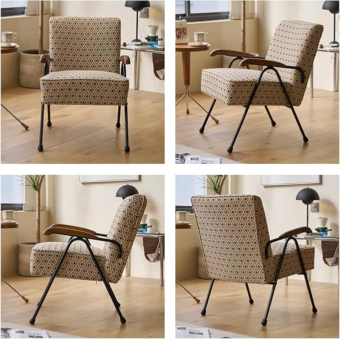HAZO Fabric Armchair, Modern Accent Chair High Back, Living Room Chairs with Metal Legs and Soft Padded, Sofa Chairs for Home Office,Bedroom,Dining Room (Pattern)