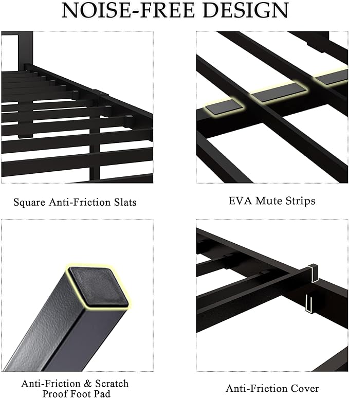 Feonase Full Size Metal Bed Frame with Fabric Button Tufted Headboard, Platform Bed Frame with Heavy Duty Metal Slats, 12" Storage Space, Noise Free, No Box Spring Needed, Dark Grey