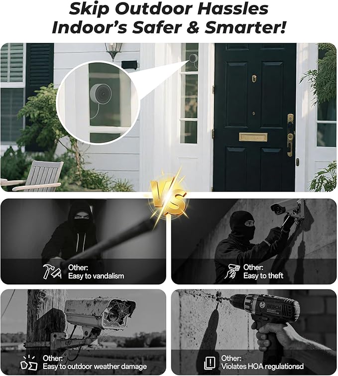 4MP/2K Window Camera for Home Security, 2Pack No Drill 5G&2.4G WiFi Indoor Security Cameras, Outdoor Monitoring thru Glass, Blacklight Color Night Vision, 24/7 AI Human Detection, Apt. Easy Mag. Mount