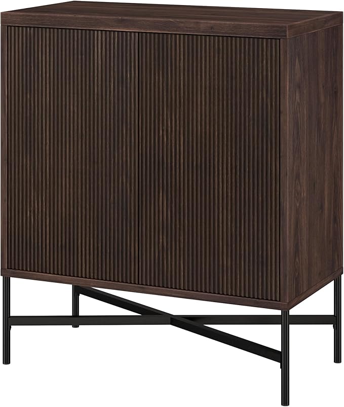 Henn&Hart 28" Fluted Wooden Accent Cabinet, Ribbed Modern Sideboard Buffet Cabinet with 2 Doors and an Adjustable Shelf for Living Room, Dining Room, Bedroom or Entryway, Warm Brown
