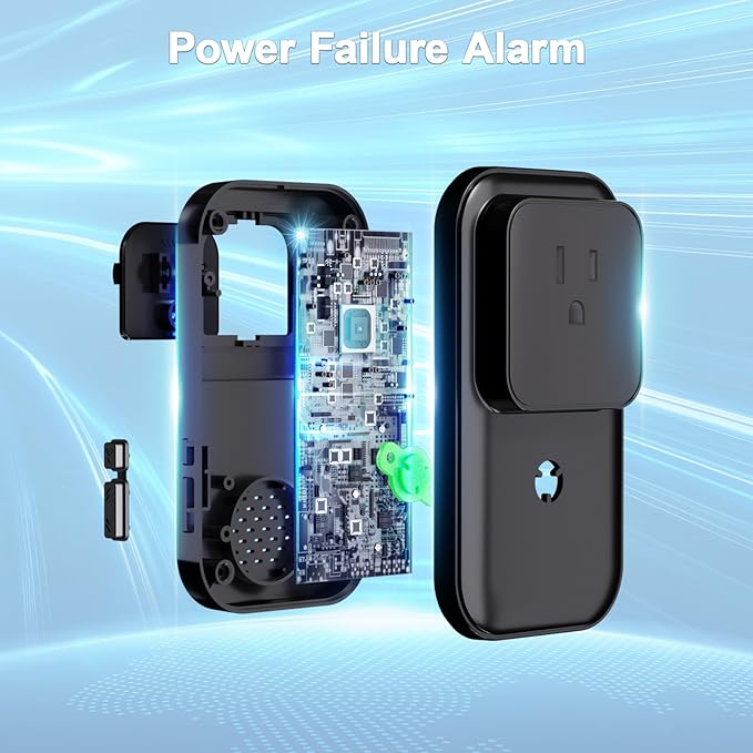 Smart Power Failure Alarm WiFi, 110dB Frezzer Power Outage Alarm WiFi with LED Indicator, Power Loss App Alerts Smart Power Failure Detector for Refrigerator, GFCI Trips, Sump PUM（ WiFi Black-2PC