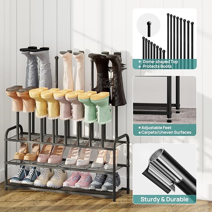 Tall Boot Rack, Long Boot Rack Organiser, Tall Boots with Shoe Rack for Closet, 3-Tier Shoe Shelf Storage Organiser for Entryway