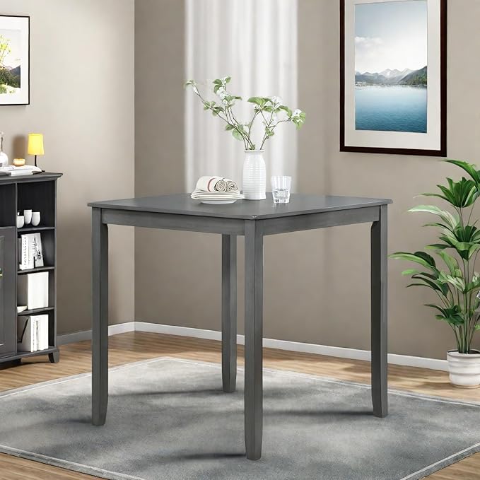 Dining Table for 4, Wooden Square Kitchen Table with Natural Woodgrain Finish, 36" H MDF Modern Dining Table with Solid Wood Tapered Legs and Rounded Corners, Easy Assembly, Gray