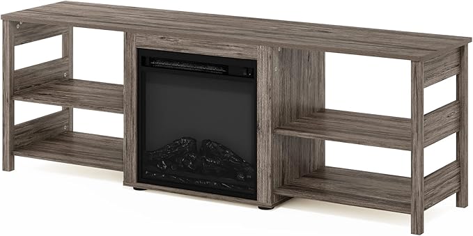 Furinno Classic 70 Inch TV Stand with Fireplace, Rustic Oak