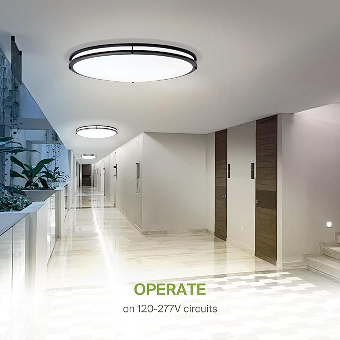 ASD LED 32" Oval Flush Mount Lighting, Close to Ceiling Light Fixture | 3CCT, Dimmable, Energy Star, ETL Listed | 45W 3750LM 3000-5000K 100-277V | Low Profile Double Ring Lamp | Black, 2 Pack