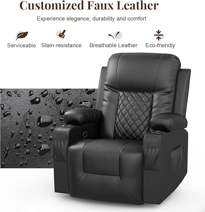 FURNIMAT Loveseat Recliner Sofa Set with 2+1+1 Pieces in Living Room, 2 Seater Reclining Loveseat Leather, 2 Recliner Chairs with 360 Degree Swivel Single Sofa Seat