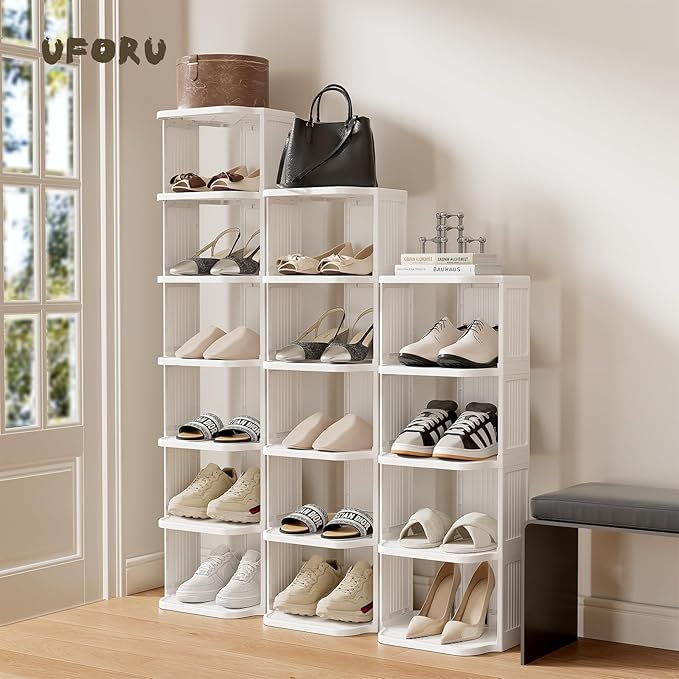 Small Shoe Rack, 5 Tier Plastic Vertical Shoe Rack for Small and Narrow Spaces, Free Standing Shoe Organizer for Closet, Entryway