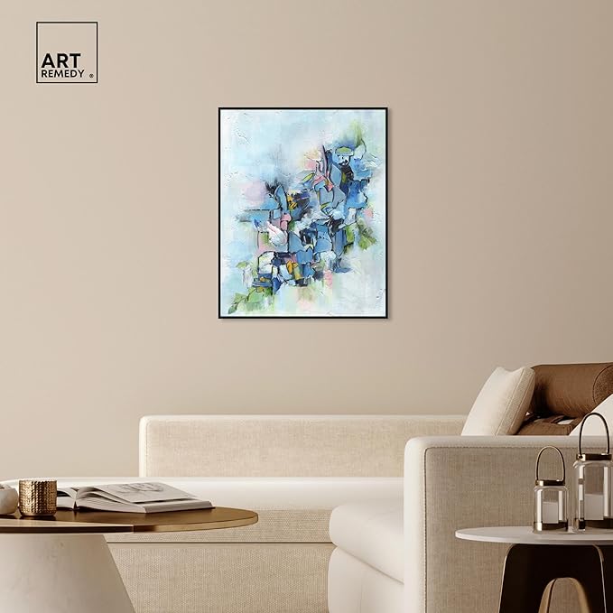 Art Remedy Poesy Canvas Modern Blue Abstract Wall Art, Black Frame, 30" x 36"