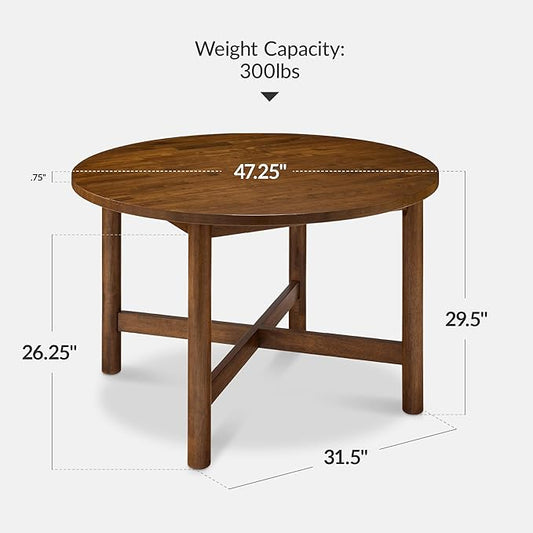 Best Choice Products Solid Wood Dining Table for 4-6, Kitchen Table, 47" Round Table, Modern Farmhouse, Space Saving for Dining Room, Kitchen, Or Living Room, Easy Assembly - Walnut