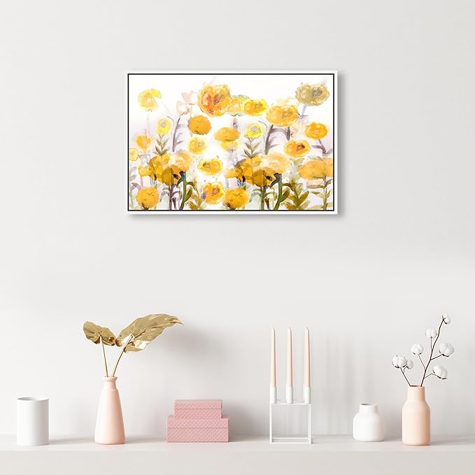 The Oliver Gal Artist Co. Floral and Botanical Wall Art Framed Canvas Prints 'Bella Garden Poppy Yellow' Gardens