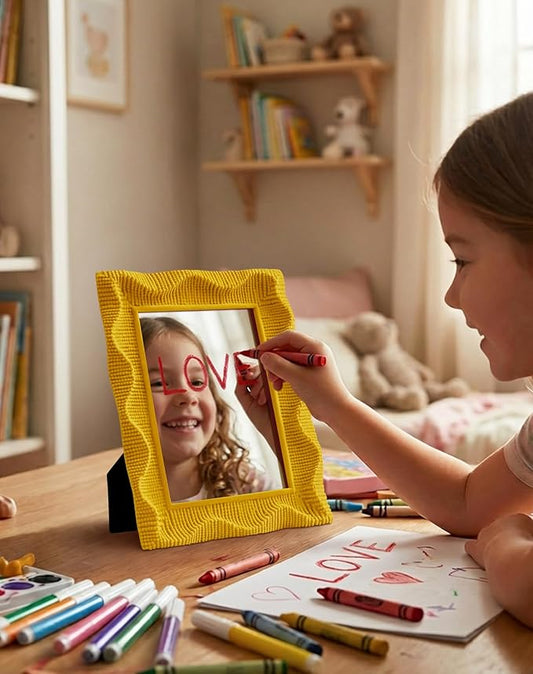 Decorative Wall Mirror for Small Apartment Decor Aesthetic, with Soft Velvet-Like Touch, 7.5x5.7 Cute Bedroom Mirror with Stand for Table Gallery Wall Art, Modern Room Decor (Yellow-Orange)