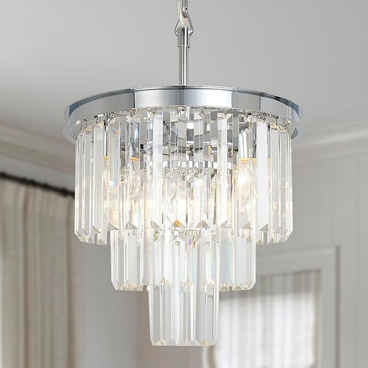Crystal Chrome Chandelier Modern Chandeliers Lighting 4 Lights Pendant Ceiling Light Fixture 3-Tier for Dining Room Living Room Kitchen Island