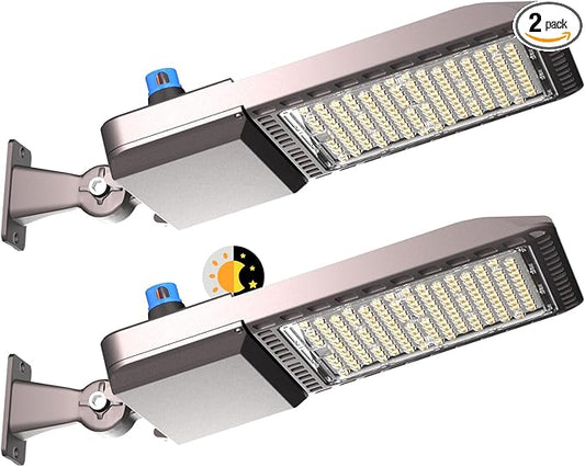 600W LED Parking Lot Lights 90000Lm(150LM/W) Arm Mount Pole Lights with Photocell Dusk to Dawn, 6KV SPD 5000K Outdoor Waterproof Street Light ETL Listed 7 Yrs Warranty- 2Pack