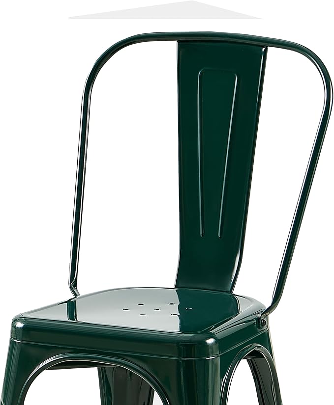 AC Pacific 18 Inch Seat Height Industrial Metal Dining Chairs, Stackable Kitchen or Bar Seat, Durable Modern Design, Versatile Accent Furniture, Set of 2, Dark Green