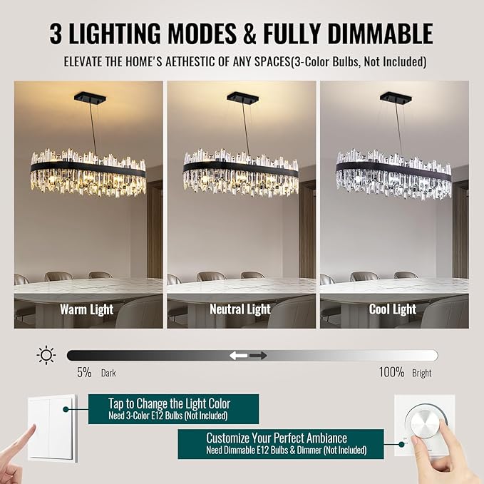 CROSSIO Modern Black Crystal Chandelier, 16-Light Rectangular 2-Tiers K9 Crystal Raindrop Chandelier, Luxury Flush Mount Hanging Ceiling Light for Dining Room Living Room Kitchen Island L35.4''
