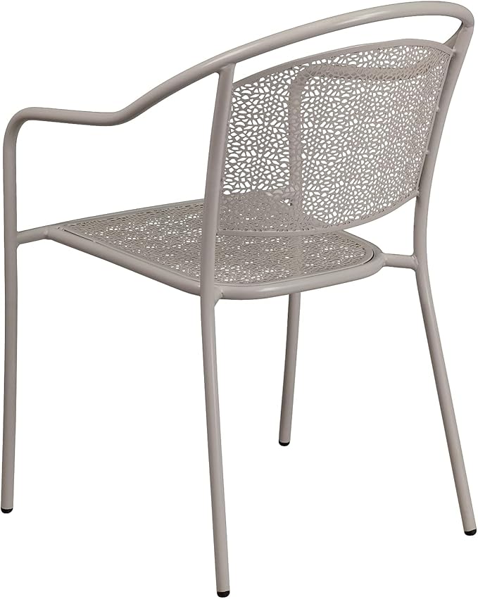 Flash Furniture Commercial Grade Light Gray Indoor-Outdoor Steel Patio Arm Chair with Round Back