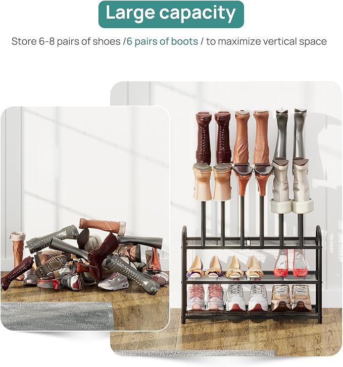 Tall Boot Rack, Boot Rack Organizer, Tall Boots with Shoe Rack for Closet, Shoe Shelf Storage Organizer for Entryway Space