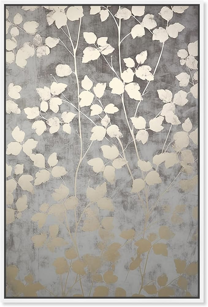 Art Remedy Silvery Gray Garden Canvas Elegant Floral Wall Art, White Frame, 36" x 54"