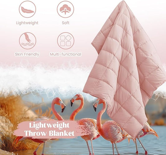 puredown® Soft Feather Down Throw Blanket Lightweight Packable Couch Throw for Indoor and Outdoor Use, Throw 50"X70", Pink
