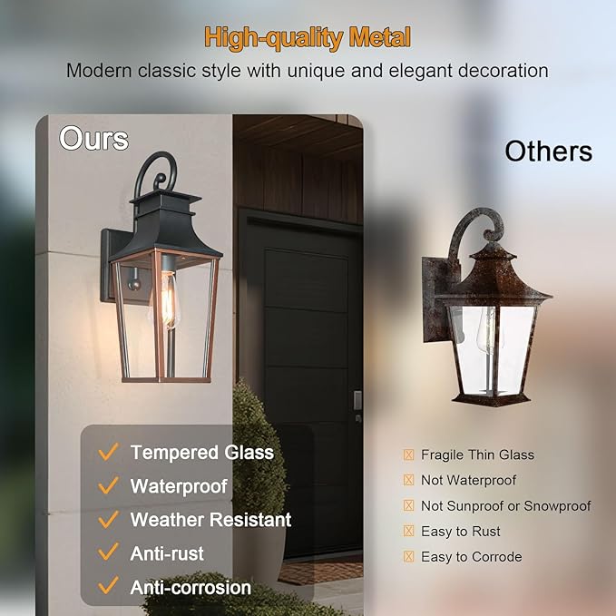 ALVIME 19 Inch Large Outdoor Wall Sconce, Aged & Brushed Copper Exterior Light Fixture, Waterproof Outside Lantern for House Front Door Entryway Porch Garage, E26 Base High Strength Clear Glass