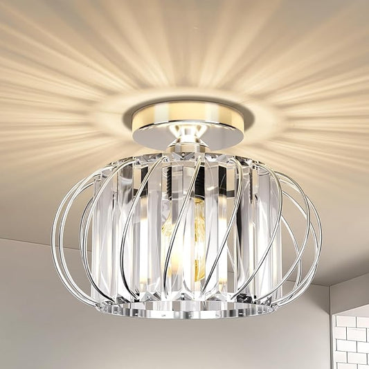 FRIDEKO HOME Crystal Ceiling Light Fixture - Small Crystal Chandelier Semi Flush Mount Ceiling Light Modern Hallway Lights fixtures for Entryway Bedroom Porch Kitchen (11 Inch, Bulb not Included)
