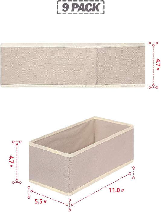 DIOMMELL 9 Pack Foldable Cloth Storage Box Closet Dresser Drawer Organizer Fabric Baskets Bins Containers Divider for Clothes Underwear Bras Socks Lingerie Clothing,Beige 090