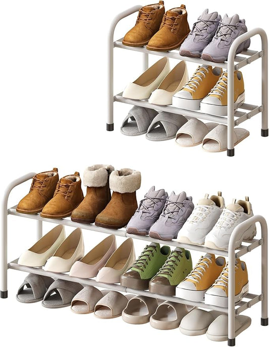 Shoe Rack for Closet, Black 2-Tier Expandable Closet Shoe Rack Metal Organizer, Heavy Duty Shoe Storage Shelf for Entryway, Doorway, Narrow Space