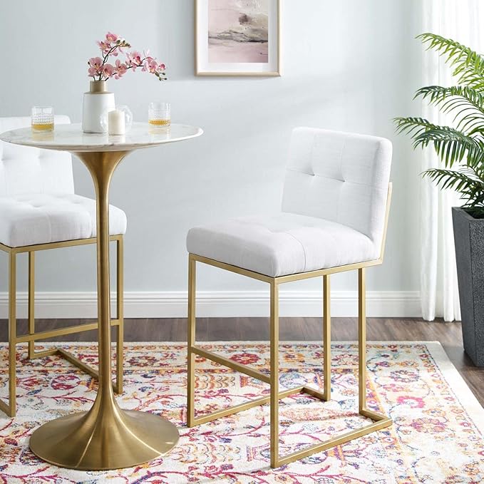 Modway Privy Stainless Steel Upholstered Fabric Bar Stool, Gold White