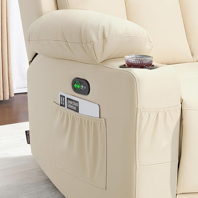 MCombo Power Reclining Sofa with Heat and Vibration,USB Ports, Cup Holders,3-Seat Dual Recliner Sofa for Living Room 6077 (Cream White, 3 Seater)