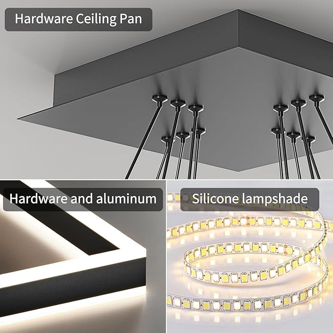 Modern LED Chandelier, 2-Light Black Ceiling Chandelier Pro for Dining Room Light Fixtures Hanging Color Temperature and Height Adjustable Chandeliers for Living Room, Bedroom, Kitchen 15.7+23.6IN