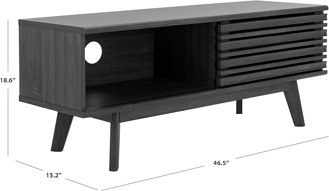 SAFAVIEH Aurelio TV Stand for up to 55" Flatscreen – Distressed Black, 1 Sliding Door with Interior Storage and Open Shelves, Entertainment Media Console (MED9600E)
