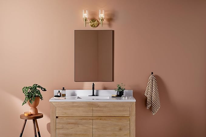 Kichler Madden 2-Light Vanity with Clear Glass in Champagne Bronze, Sloped Ceiling Compatible, for Single or Double Vanity in Bathroom (10.5" x 14.25"), 55184CPZ
