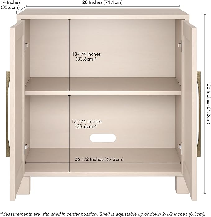 Henn&Hart 28" Wooden Accent Cabinet, Modern Sideboard Buffet Cabinet with 2 Doors and an Adjustable Shelf for Living Room, Dining Room, Bedroom or Entryway, Beech White